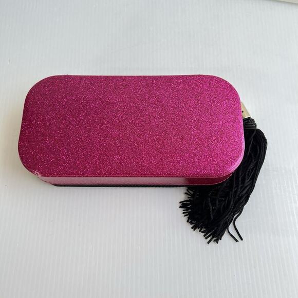 MARC JACOBS Pink Glitter Leopard Print Case Zippered Make Up Bag W/ Black Tassel - Picture 3 of 8
